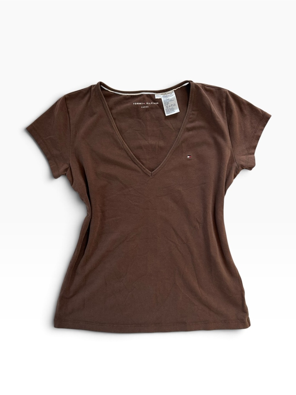 Vintage 2006 Tommy Hilfiger Brown Fitted V-Neck Women's Tee